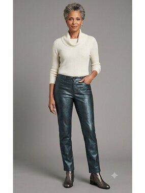 Chicos Metallic Black Ultra Suede Pants Petite Size 1/MP Slim Fit